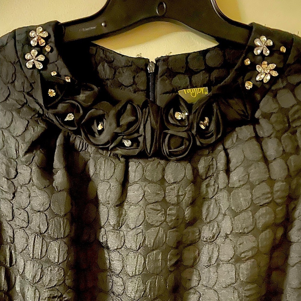 Taylor Size 10 Contemporary Black Textured Rhinestone Neckline, A-lined Dress